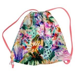 Succulent Print Small Lycra Drawstring Backpack - (ONE-OF-A-KIND)!